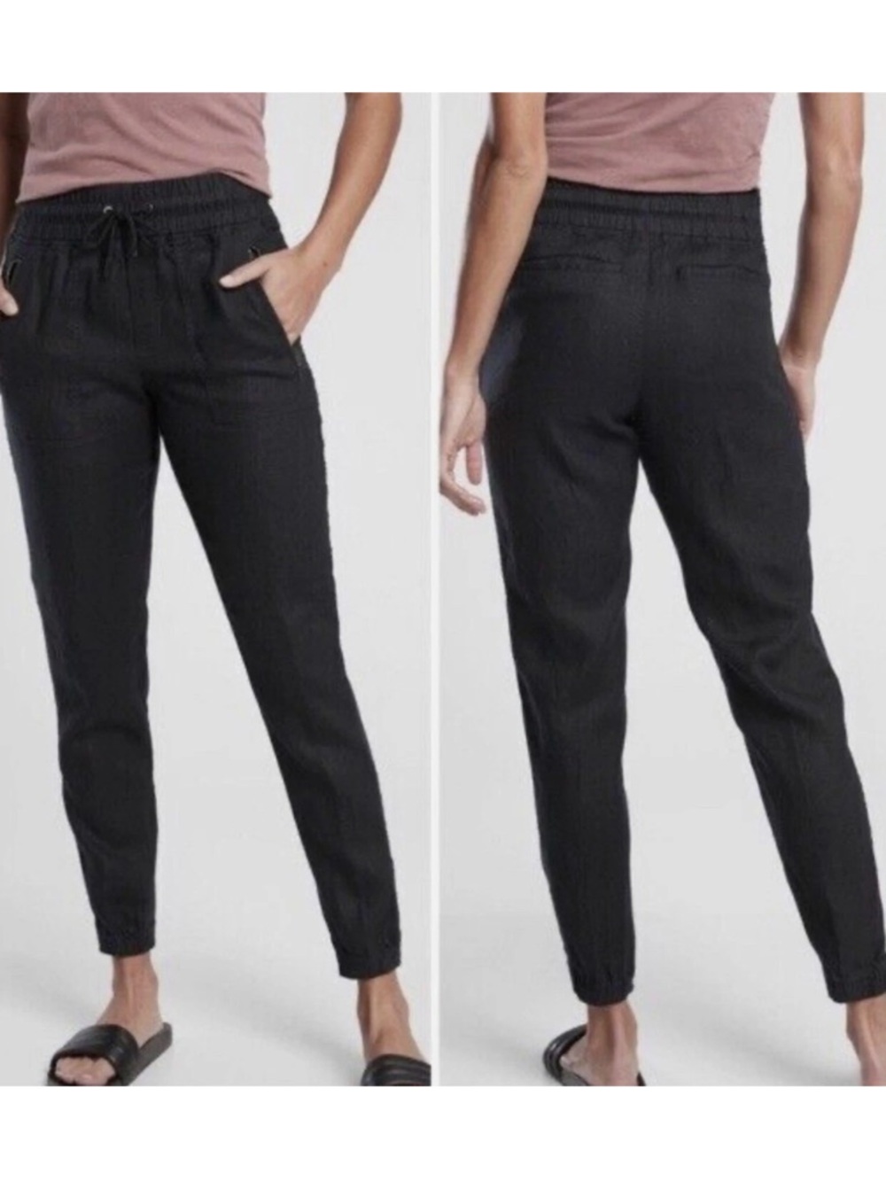 ATHLETA Cabo Linen Joggers Black•Size
4 Zip Pocket Pants 530642-02